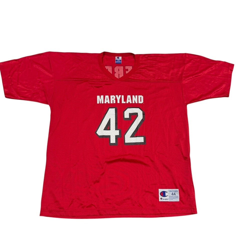 Champion Maryland Terrapins #42 Red Mesh Football Jersey Mens Large V-Neck VTG